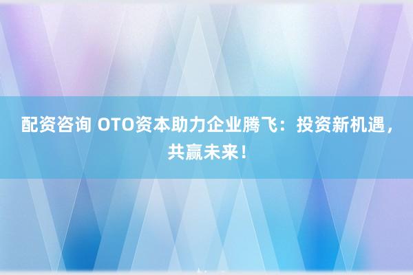 配资咨询 OTO资本助力企业腾飞:投资新机遇,共赢未来!