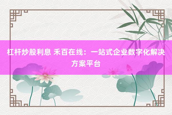 杠杆炒股利息 禾百在线：一站式企业数字化解决方案平台