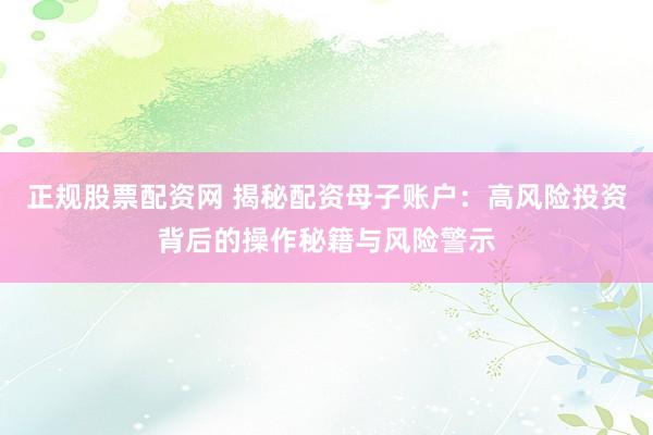 正规股票配资网 揭秘配资母子账户：高风险投资背后的操作秘籍与风险警示