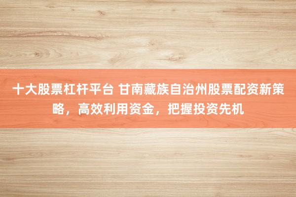 十大股票杠杆平台 甘南藏族自治州股票配资新策略，高效利用资金，把握投资先机