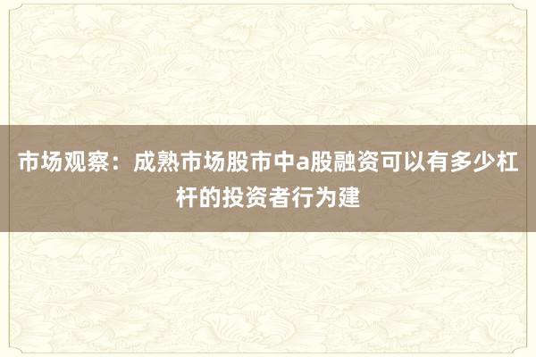 市场观察：成熟市场股市中a股融资可以有多少杠杆的投资者行为建