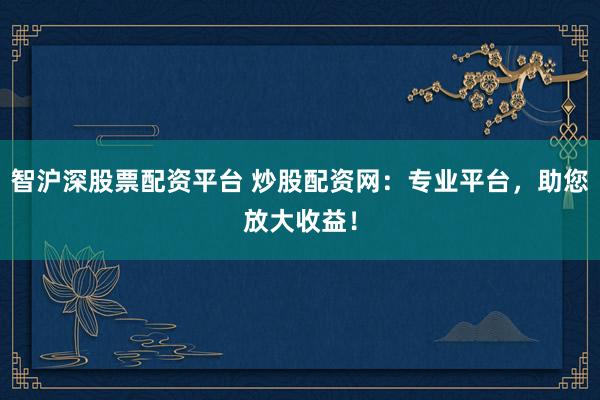 智沪深股票配资平台 炒股配资网：专业平台，助您放大收益！