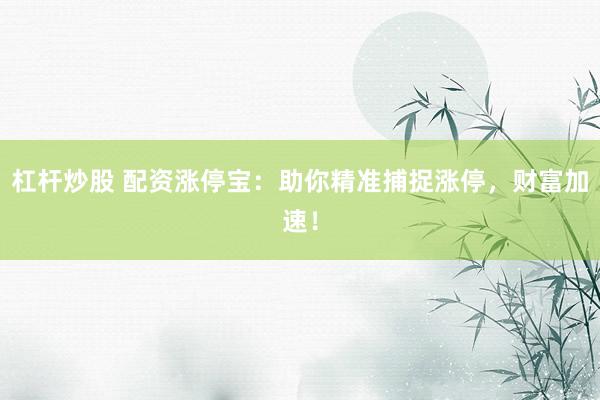 杠杆炒股 配资涨停宝：助你精准捕捉涨停，财富加速！