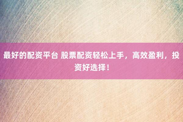 最好的配资平台 股票配资轻松上手，高效盈利，投资好选择！