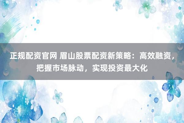 正规配资官网 眉山股票配资新策略：高效融资，把握市场脉动，实现投资最大化